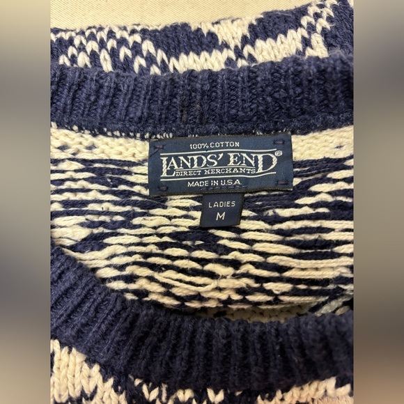 Lands End Ladies Vintage Fair Isle Snowflake Sweater Size Medium - Picture 3 of 4